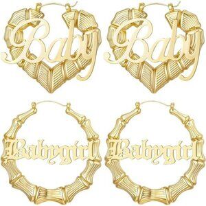 Gold Bamboo Hoop Earrings for Women Large Heart Door Knocker 90s Hip Hop Jewelry
